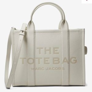 MEDIUM LEATHER MARC JACOBS THE TOTE BAG COTTON SILVER WHITE NWT NEW SEALED PURSE